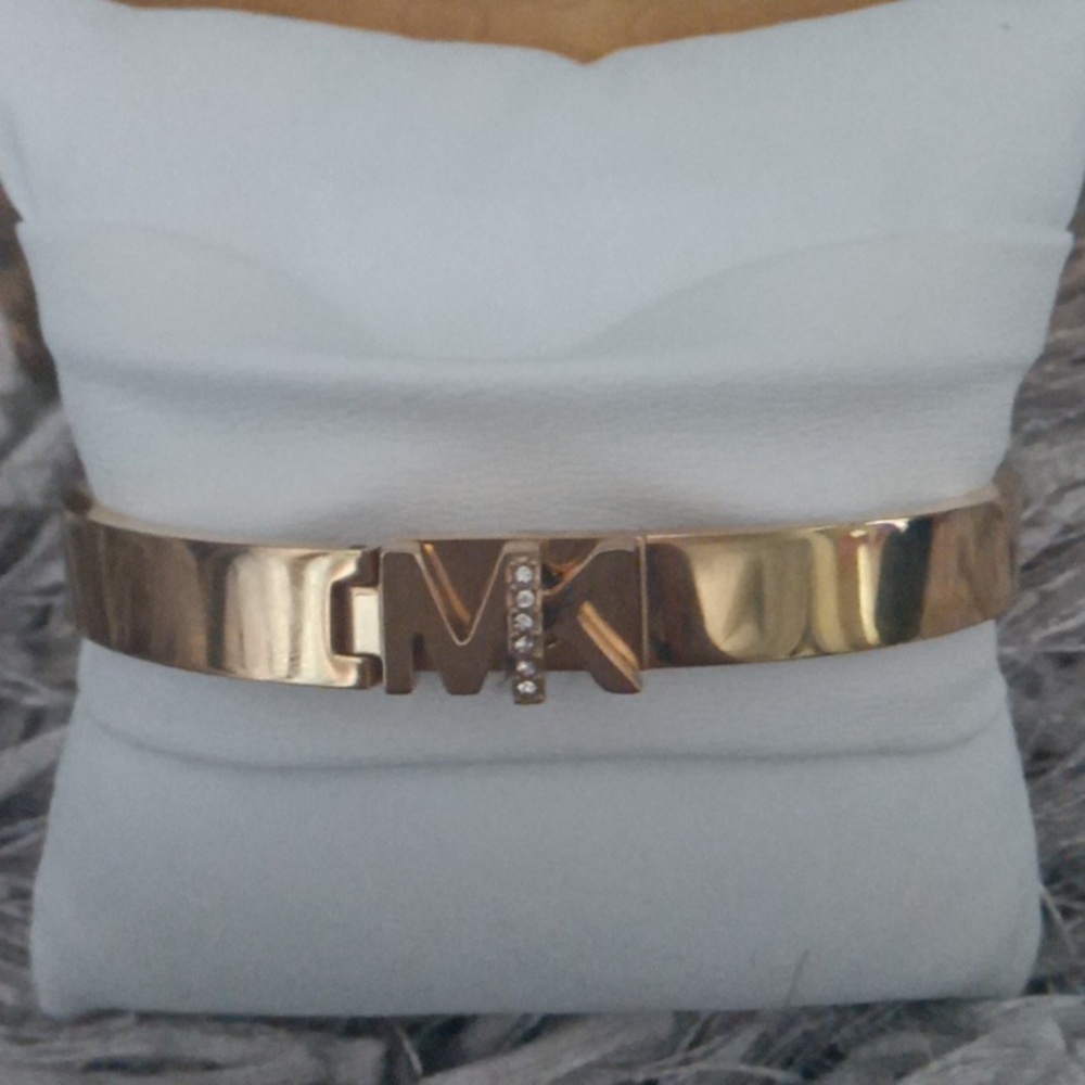 Michael kors mk gold tone stainless steel faux diamond accent lock bracelet. - Picture 2 of 6